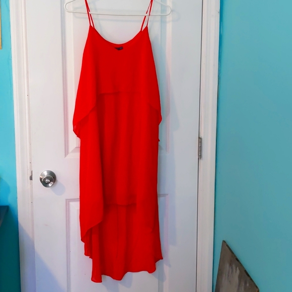 Red Flowy High Low Dress - Picture 1 of 4